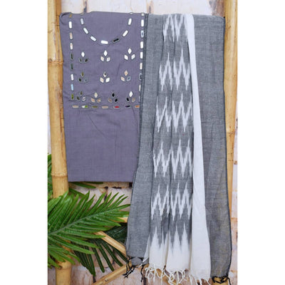 Mirror Work Bhagalpuri Ikat Dupatta Set - SSEthnics