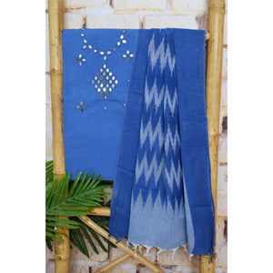 Mirror Work Bhagalpuri Ikat Dupatta Set - SSEthnics