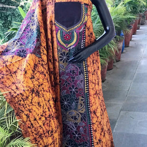 Kantha Hand Embroidered Cotton Suit with Batik