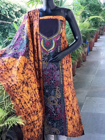 Kantha Hand Embroidered Cotton Suit with Batik