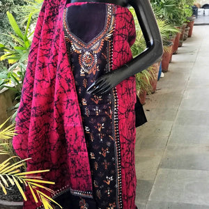 Kantha Hand Embroidered Cotton Suit with Batik