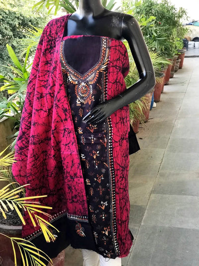 Kantha Hand Embroidered Cotton Suit with Batik