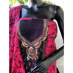 Kantha Hand Embroidered Cotton Suit with Batik