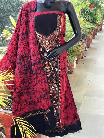 Kantha Hand Embroidered Cotton Suit with Batik