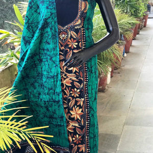 Kantha Hand Embroidered Cotton Suit with Batik