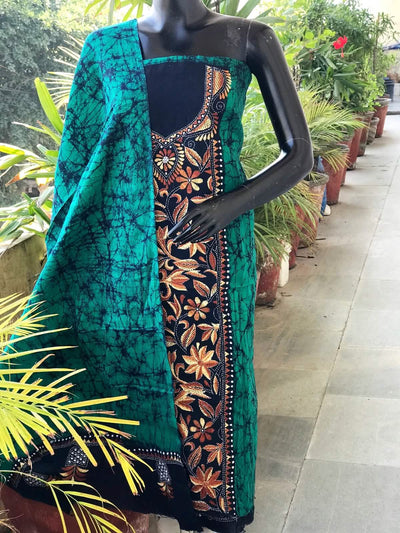 Kantha Hand Embroidered Cotton Suit with Batik