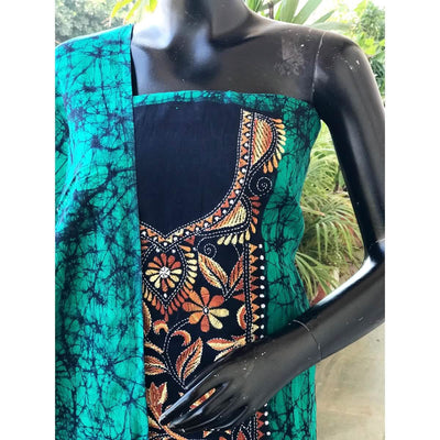 Kantha Hand Embroidered Cotton Suit with Batik
