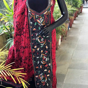Kantha Hand Embroidered Cotton Suit with Batik