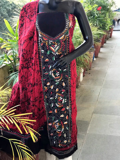 Kantha Hand Embroidered Cotton Suit with Batik