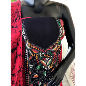 Kantha Hand Embroidered Cotton Suit with Batik