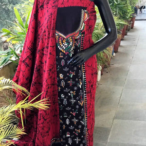 Kantha Hand Embroidered Cotton Suit with Batik