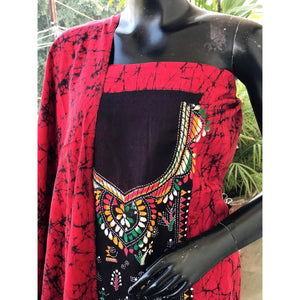 Kantha Hand Embroidered Cotton Suit with Batik