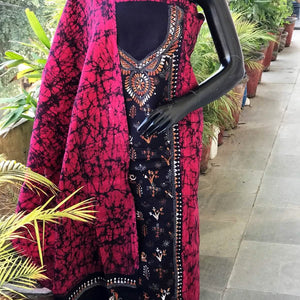Kantha Hand Embroidered Cotton Suit with Batik