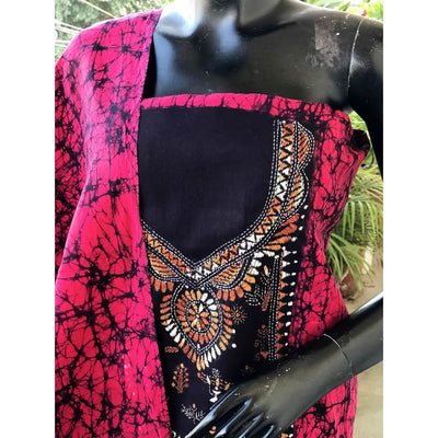 Kantha Hand Embroidered Cotton Suit with Batik