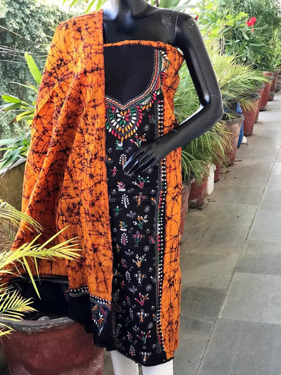 Kantha Hand Embroidered Cotton Suit with Batik