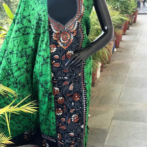Kantha Hand Embroidered Cotton Suit with Batik