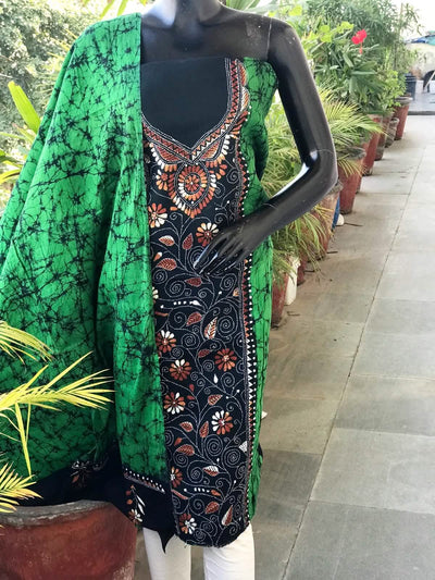 Kantha Hand Embroidered Cotton Suit with Batik