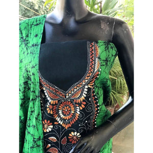 Kantha Hand Embroidered Cotton Suit with Batik