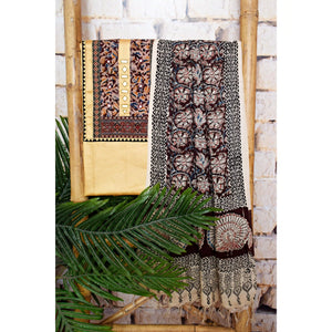 Beige Patchwork Kalamkari Block Print Suit