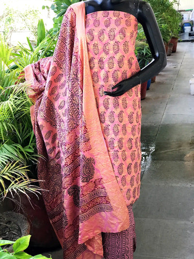 Banarasi Cotton Bagh Block Print Suit with Dupatta