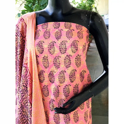 Banarasi Cotton Bagh Block Print Suit with Dupatta