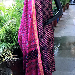 Banarasi Cotton Bagh Block Print Suit with Dupatta