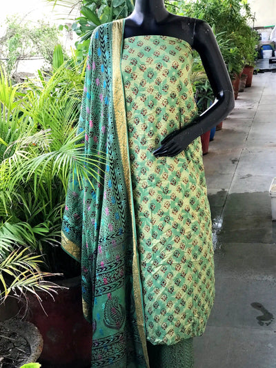 Banarasi Cotton Bagh Block Print Suit with Dupatta