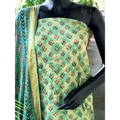 Banarasi Cotton Bagh Block Print Suit with Dupatta