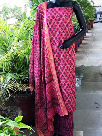 Banarasi Cotton Bagh Block Print Suit with Dupatta