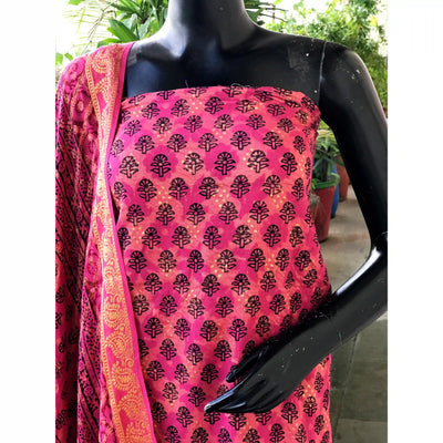 Banarasi Cotton Bagh Block Print Suit with Dupatta
