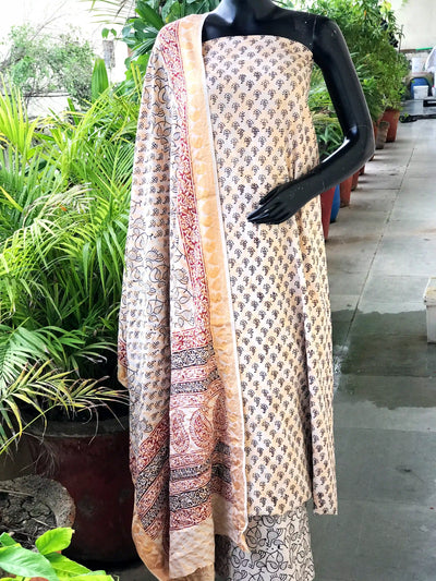 Banarasi Cotton Bagh Block Print Suit with Dupatta