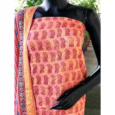 Banarasi Cotton Bagh Block Print Suit with Dupatta