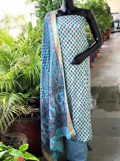 Banarasi Cotton Bagh Block Print Suit with Dupatta