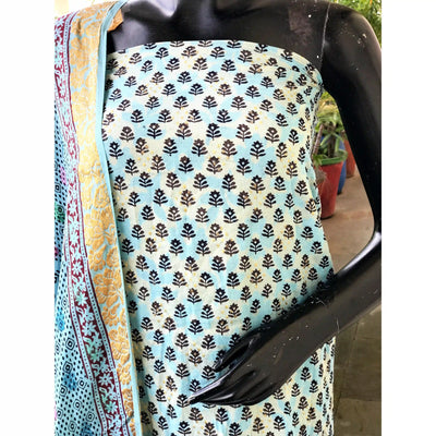 Banarasi Cotton Bagh Block Print Suit with Dupatta