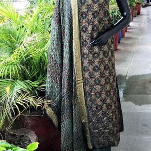Banarasi Cotton Bagh Block Print Suit with Dupatta