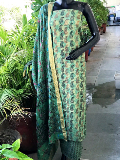 Banarasi Cotton Bagh Block Print Suit with Dupatta