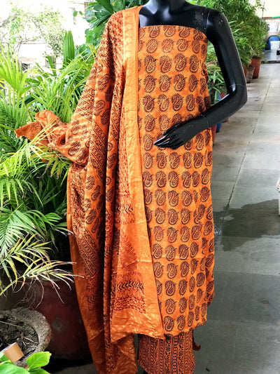 Banarasi Cotton Bagh Block Print Suit with Dupatta