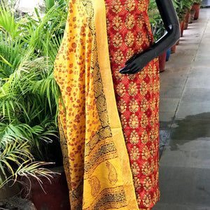Banarasi Cotton Bagh Block Print Suit with Dupatta