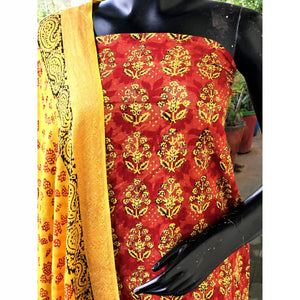 Banarasi Cotton Bagh Block Print Suit with Dupatta