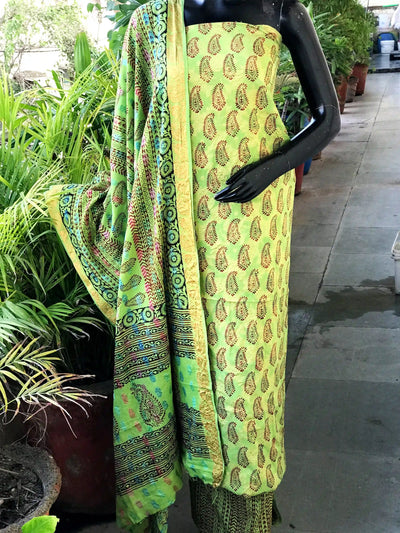 Banarasi Cotton Bagh Block Print Suit with Dupatta