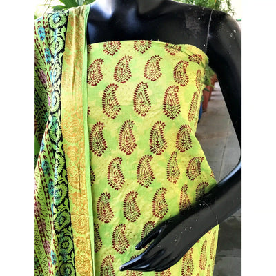 Banarasi Cotton Bagh Block Print Suit with Dupatta