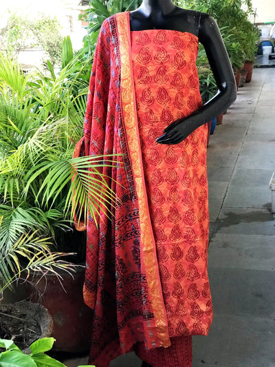 Banarasi Cotton Bagh Block Print Suit with Dupatta