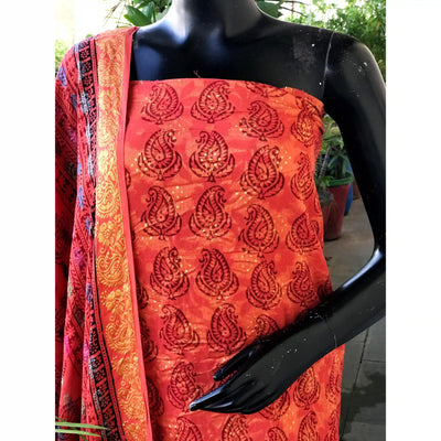 Banarasi Cotton Bagh Block Print Suit with Dupatta