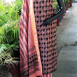 Banarasi Cotton Bagh Block Print Suit with Dupatta