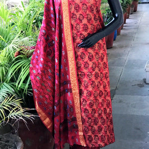 Banarasi Cotton Bagh Block Print Suit with Dupatta
