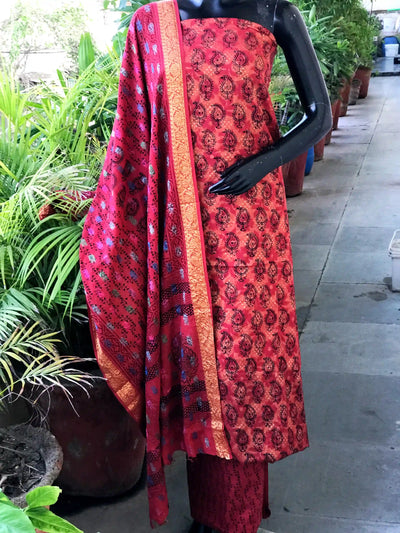 Banarasi Cotton Bagh Block Print Suit with Dupatta