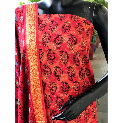 Banarasi Cotton Bagh Block Print Suit with Dupatta