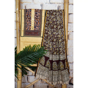 Brown Patchwork Kalamkari Block Print Suit