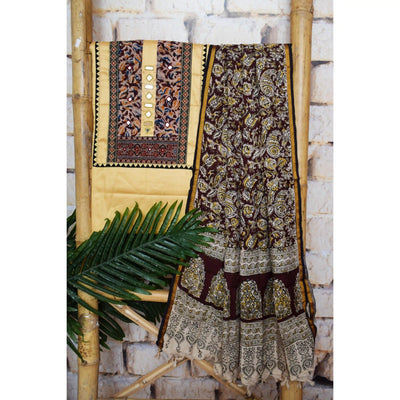 Brown Patchwork Kalamkari Block Print Suit