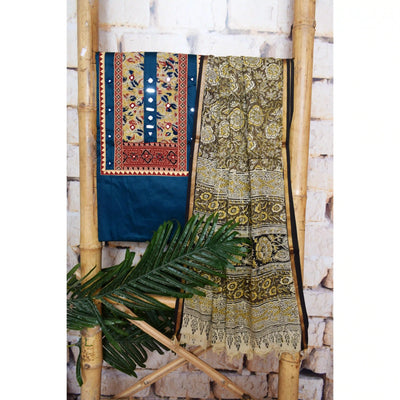 Brown Patchwork Kalamkari Block Print Suit